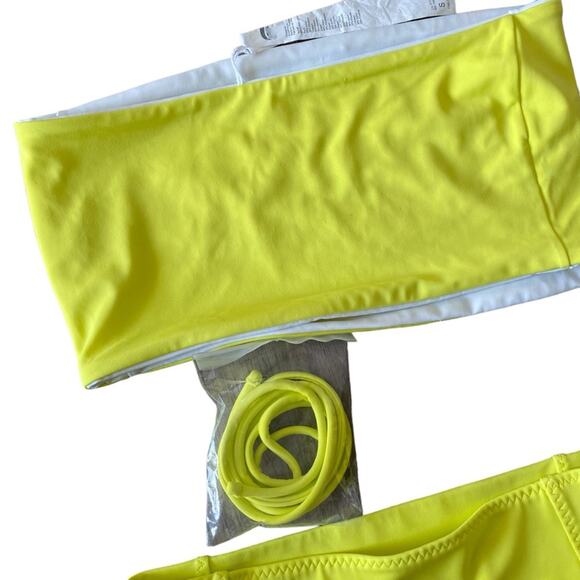 Fabletics NWTs Bandeau Top Shaping Bottoms Swim Suit Bikini Set Sour Lemon Small - Picture 5 of 8